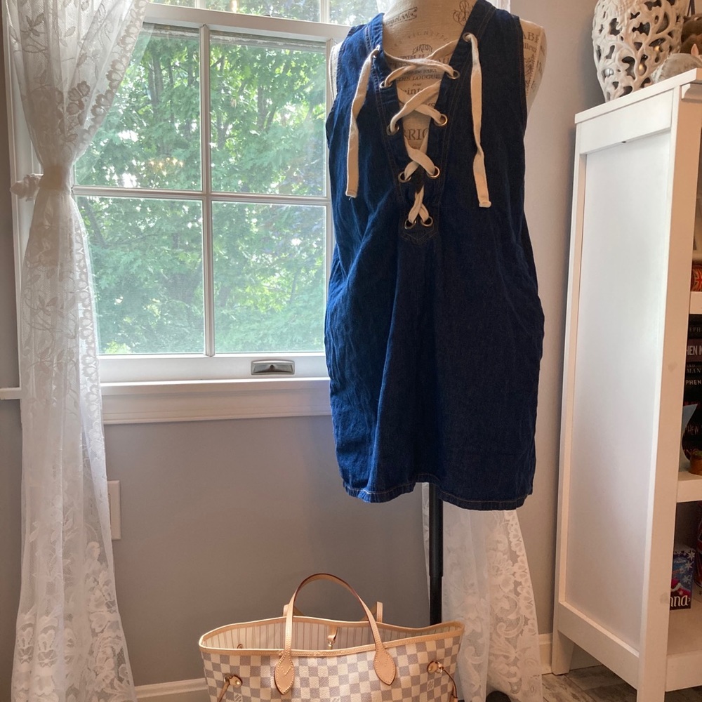 Tobi denim sleeveless lace up dress